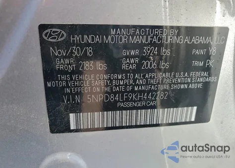 2019 Hyundai Elantra Sel из США, поврежденный, VIN 5NPD84LF9KH442282